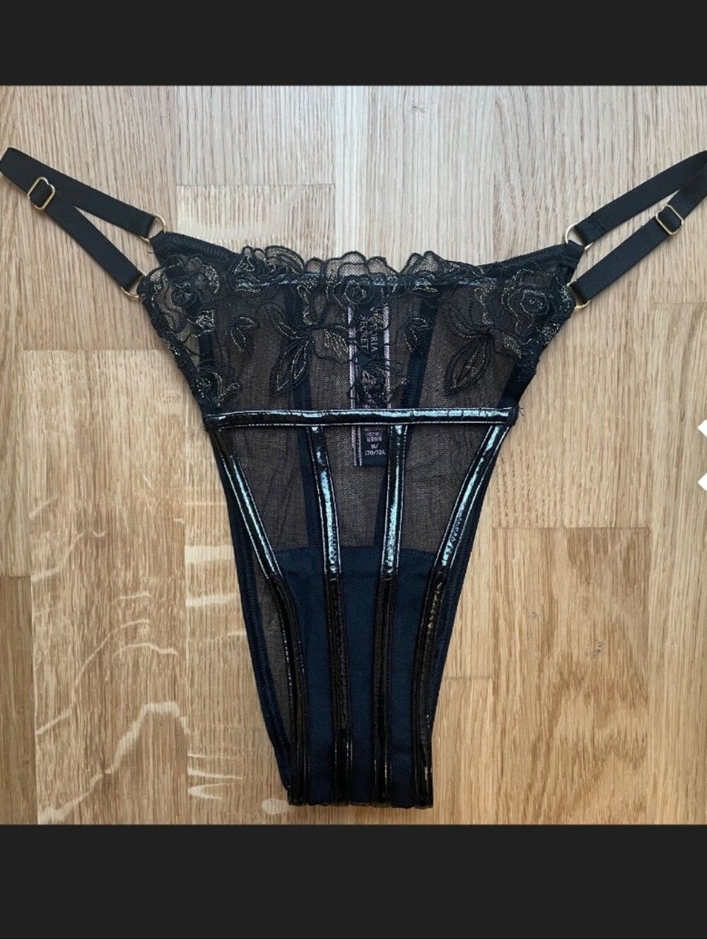 Victorias secret very sexy midnight affair faux leather Brazilian panty LARGE